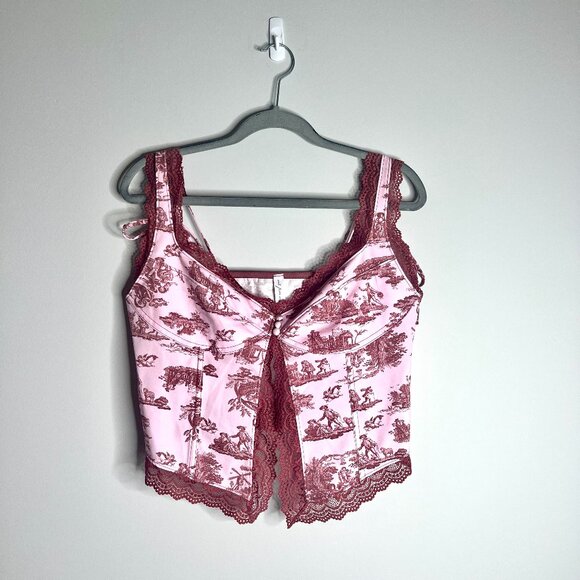 UO Out From Under Dolce Verano Corset Coquette Girl Toile Print Romantic Sz XL - Picture 4 of 8